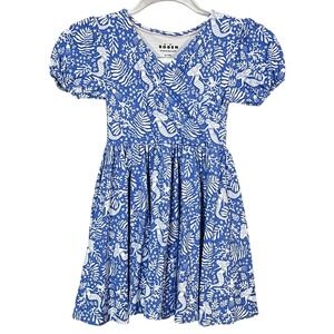Mini Boden Cotton Mermaid Print Twirly Skater  Dress‎ Size 6/7  Surf Blue